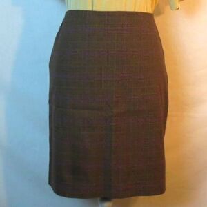 Dressbarn Skirt 2 Tone Brown & Purple Plaid Stretch Twill Classic Pencil Size 8